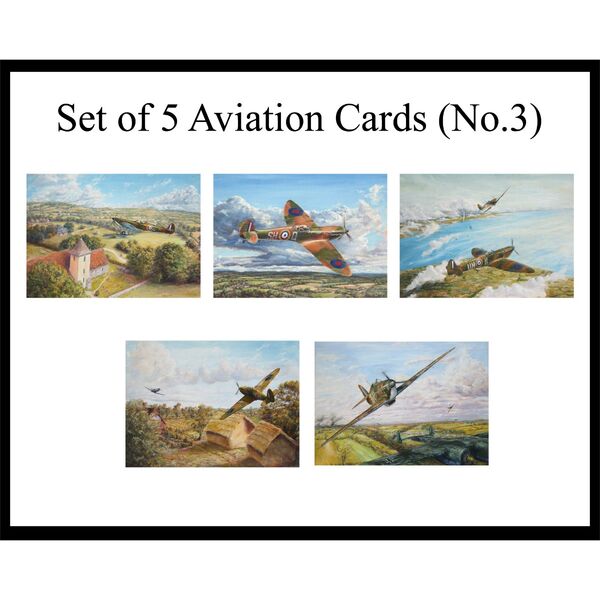 Set of 5 Aviation greetings cards, 5"x7", Pack No.3, designs AV12-16 5 Aviation paintings