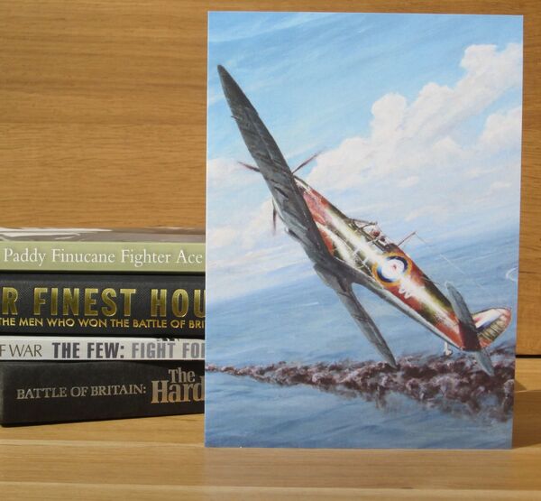 Detail - 'First Day in Combat' -P.O. B.E.F. Finucane, 65 Squadron, near Margate, 1940. (AV27) Painting of Spitfire in combat over the sea