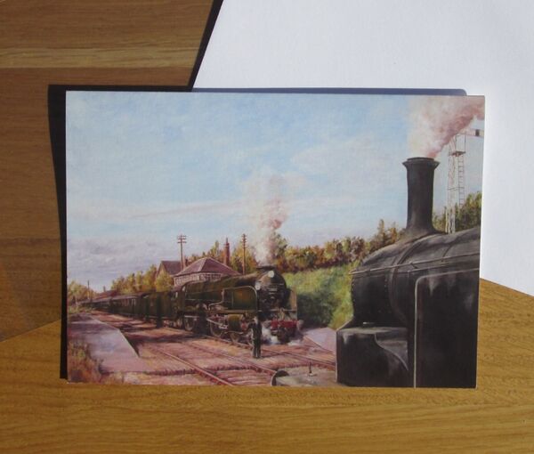 'Pause at the Summit' SR Lord Nelson Class, 30862 "Lord Collingwood" and an SR M7 0-4-4 Tank, Medstead Station. (R8) Painting of a Lord Nelson Class Loco