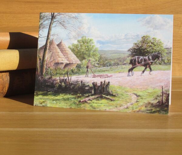 'Harrowing in Spring' - Talley, Carmarthenshire. (L2) Painting of man and horse harrowing a field