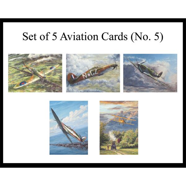 Set of 5 Aviation greetings cards, 5"x7", Pack No.5, designs AV24-28 5 Aviation paintings