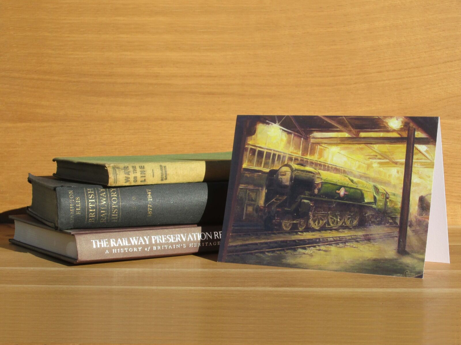 Painting of a Locomotive in engine shed.