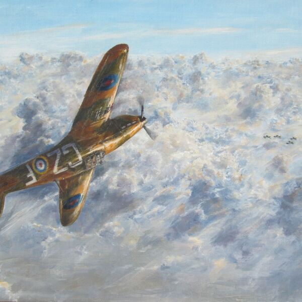 "A Tangle with some 109s"- Hurricane of Sq/L. Micheal Nicholson Crossley, No. 32 Squadron Sq/L. Michael Crossley 32 Squadron Hurricane