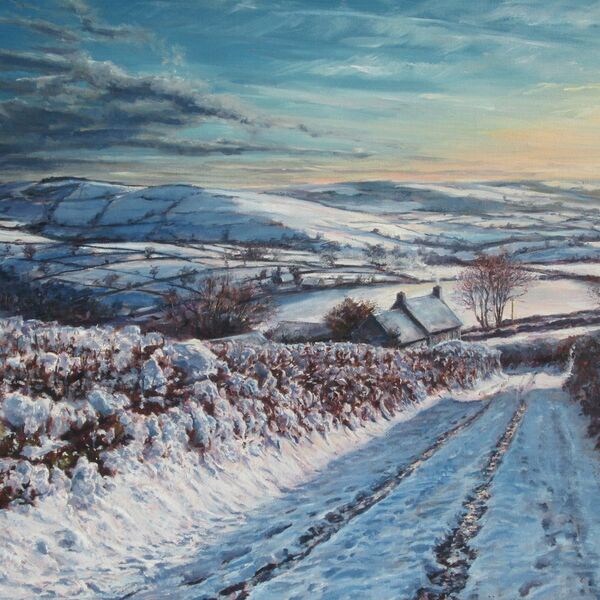 'Farmhouse in Snow' - Llansawel, Carmarthenshire. (CHR2) £2.75 Painting of farmhouse in snow