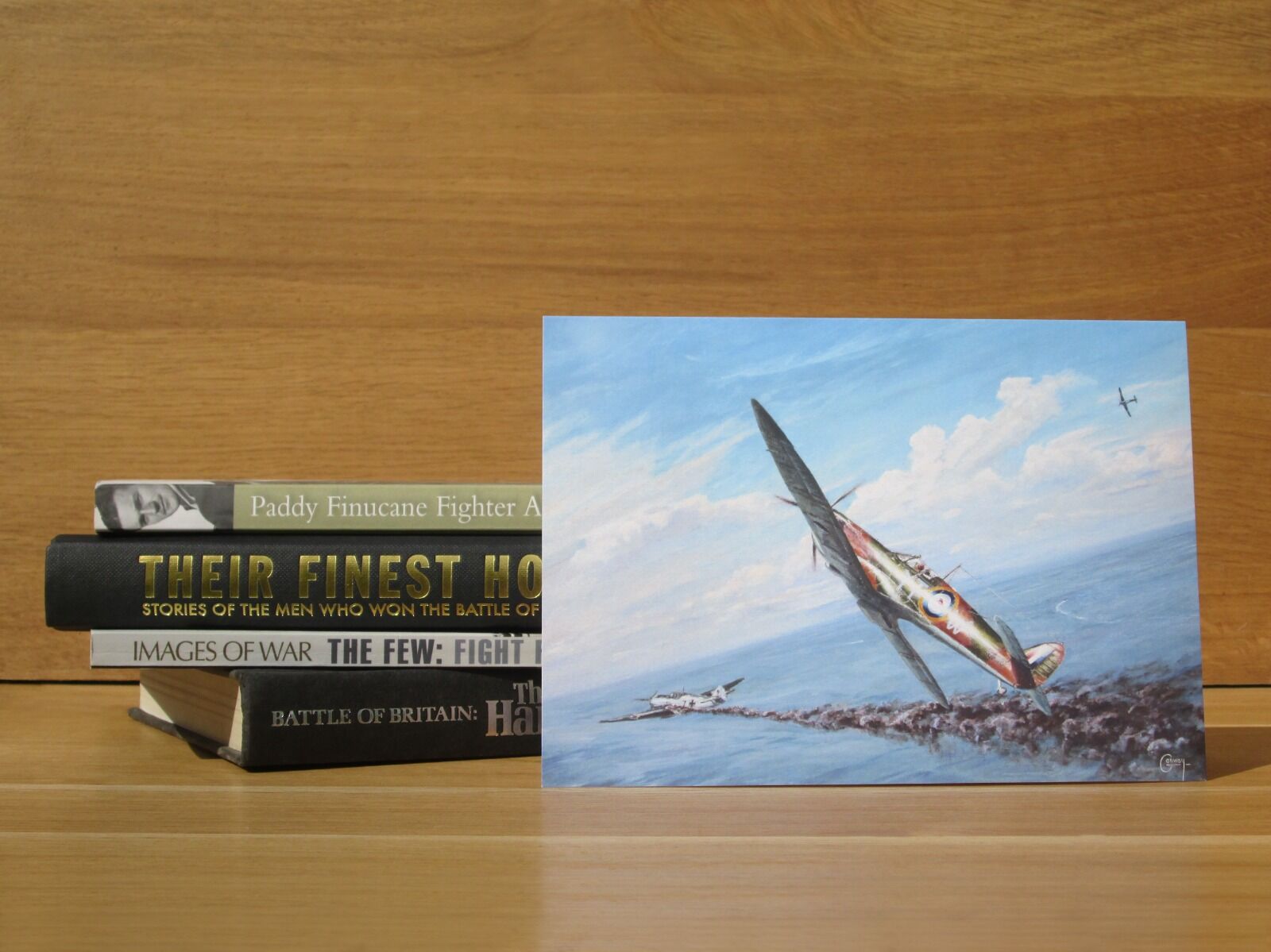 Painting of Spitfire in combat over the sea
