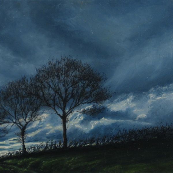 'Hedge against Sky' - Llansawel, Carmarthenshire. £179 (+p&p) Painting of hedge and trees against a moody sky.