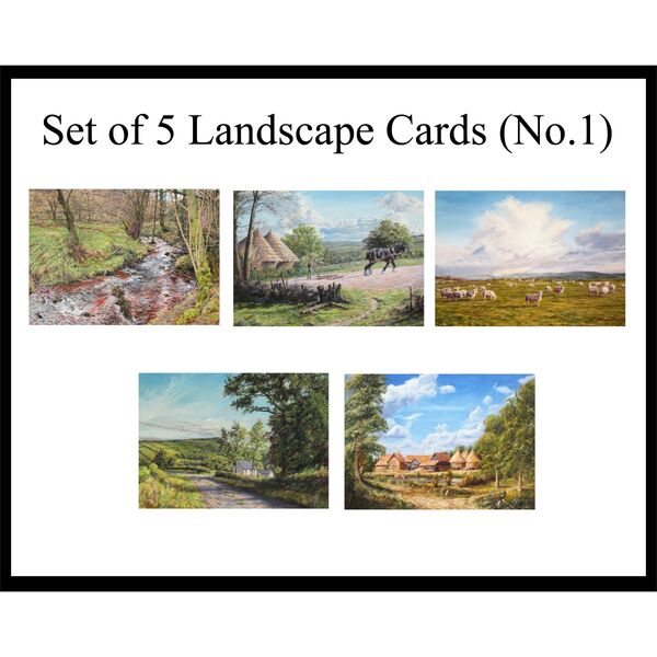 Set of 5 Landscape greetings cards, 5"x7", Pack No.1, designs L1-5 5 landscape paintings