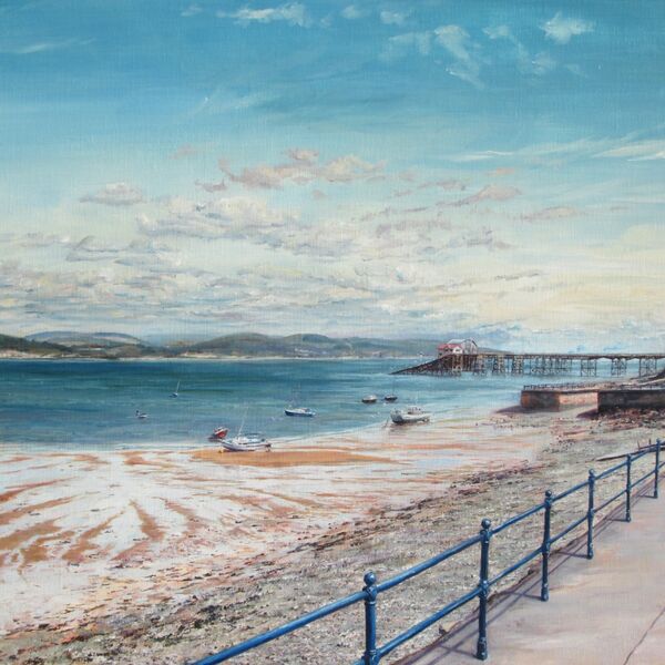 'Mumbles Pier' -Swansea. - Small (10" x 8" sheet) Framed Open Edition Print £30.00 +(p&p) Painting of Mumbles showing sea, beach and pier.