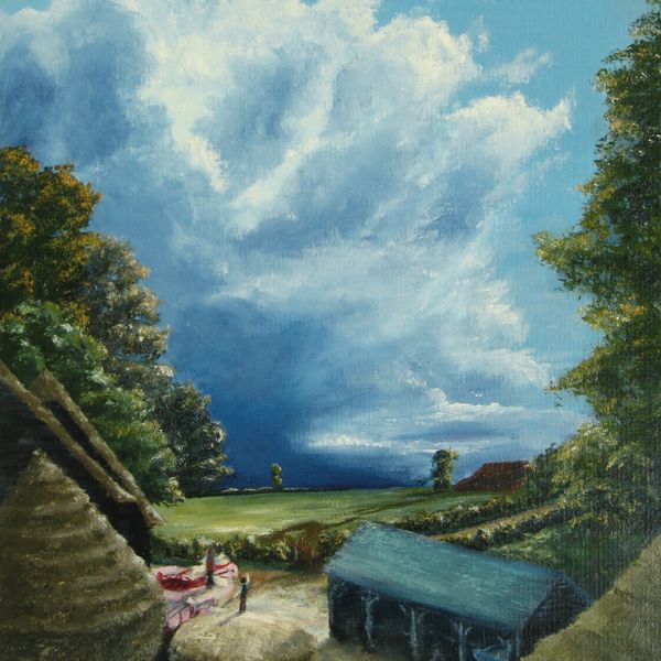 'Storm Approaching Thresher' - Buckinghamshire (Sold) rain storm approaching threshing machine