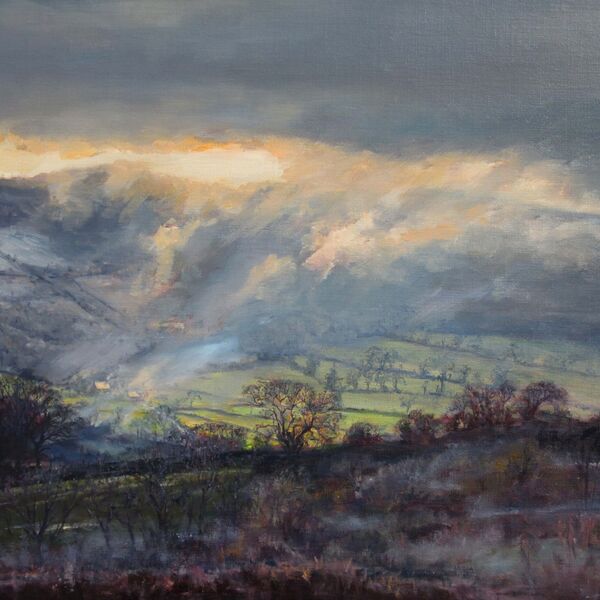 ‘The Distant Farmstead’-Talley, Carmarthenshire. £620 (+p&p) misty landscape picture