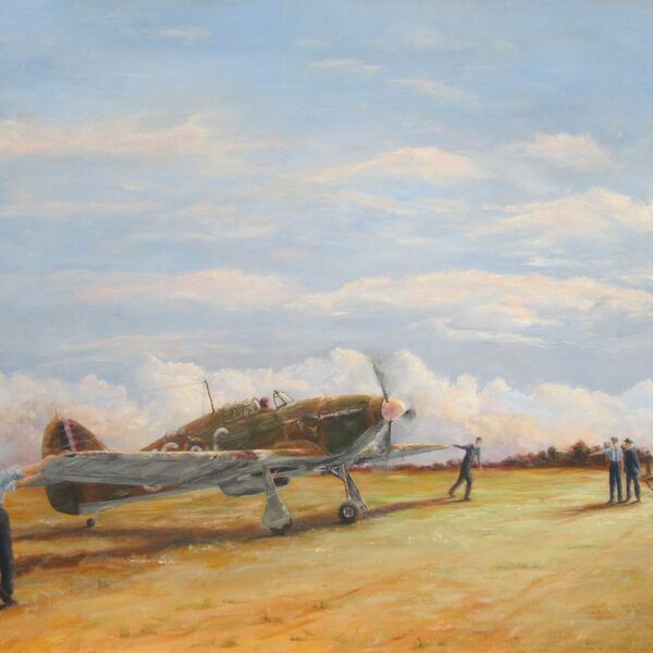 "It'll need more than your Needle and Thread Tonight"- Hurricane of F/O. Innes Bentall Westmacott, No. 56 Squadron Hurricane of F/O. Westmacott of 56 Squadron at North Weald