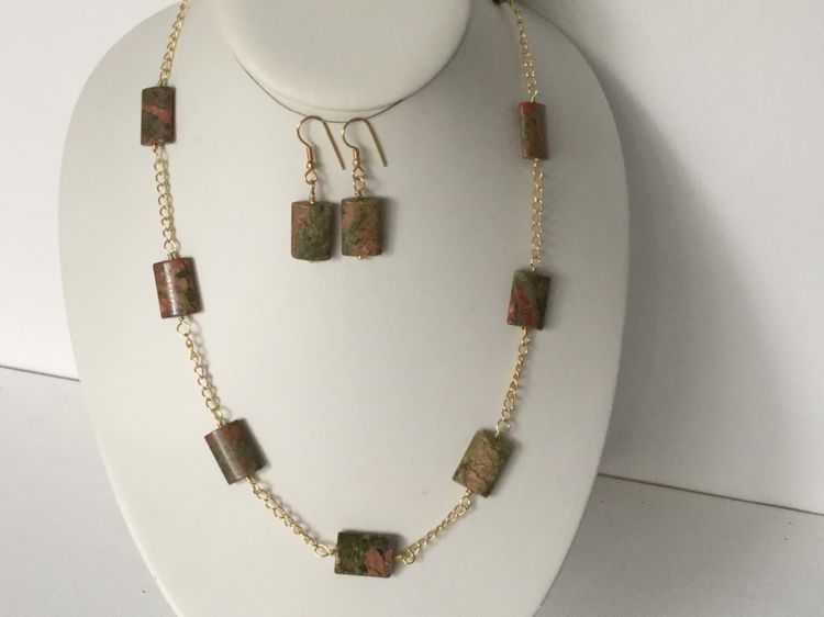 Rosary Linked Genuine Gemstone Necklace and Earrings