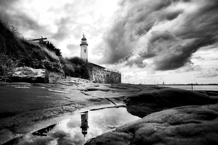 Hale lighthouse reflection (b&w)