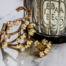 Rose Gold Cherry Blossom cuff and earrings
