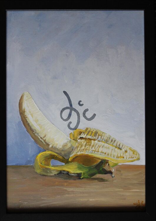 painting of a peeled banana in acrylics