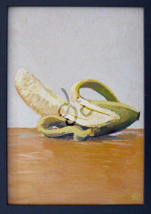 painting of A peeled Banana in acrylics
