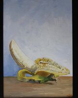 painting of a peeled banana in acrylics