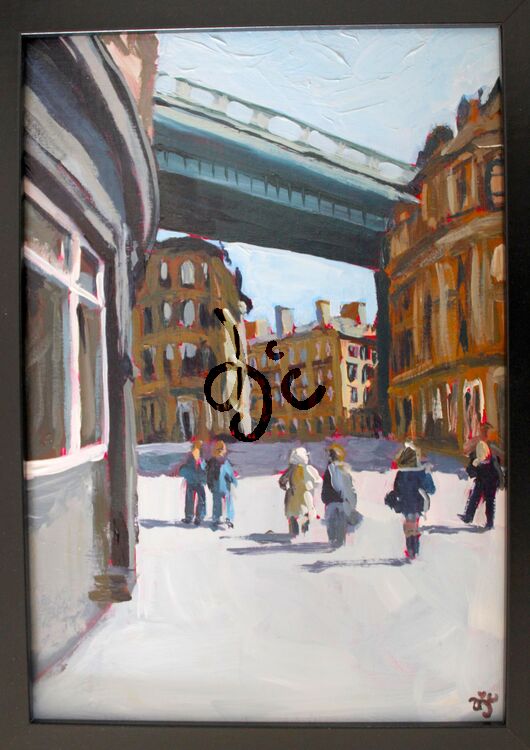 painting of Newcastle quayside in acrylics