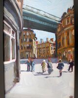 painting of Newcastle quayside in acrylics