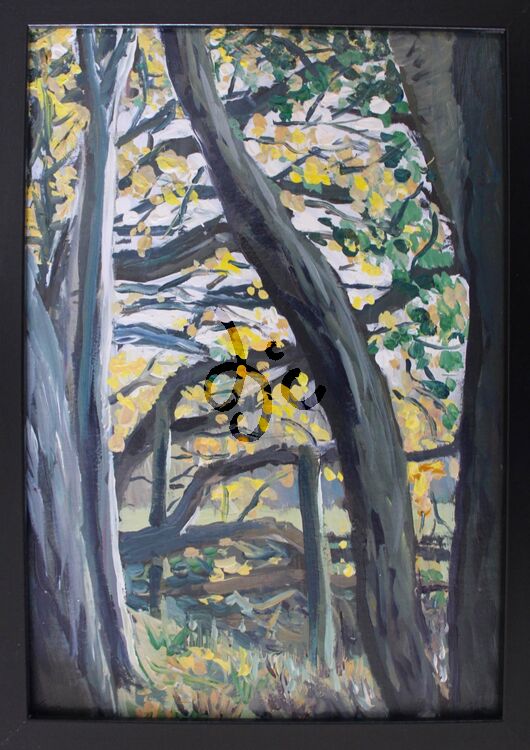 painting of a woodland in acrylics