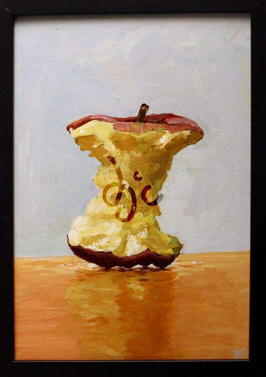 painting of an apple core in acrylics
