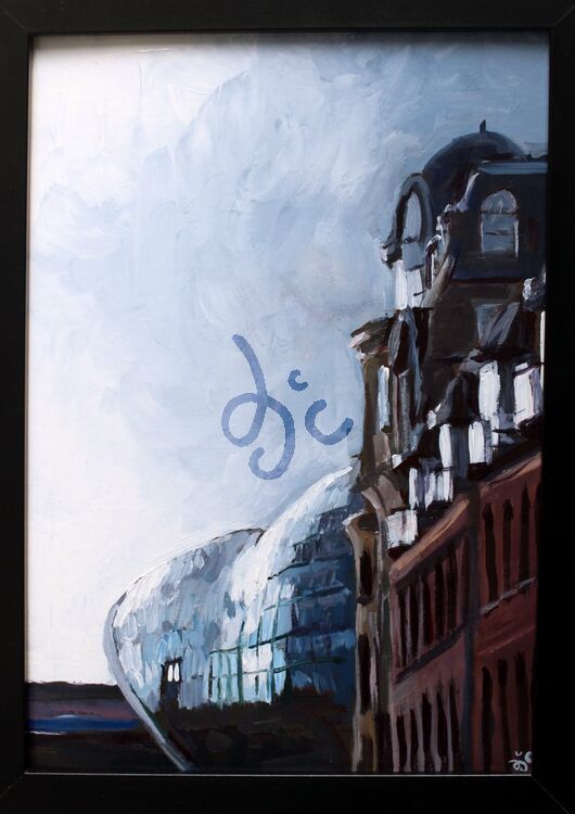 painting of a view from Broad Chare in Newcastle in acrylics