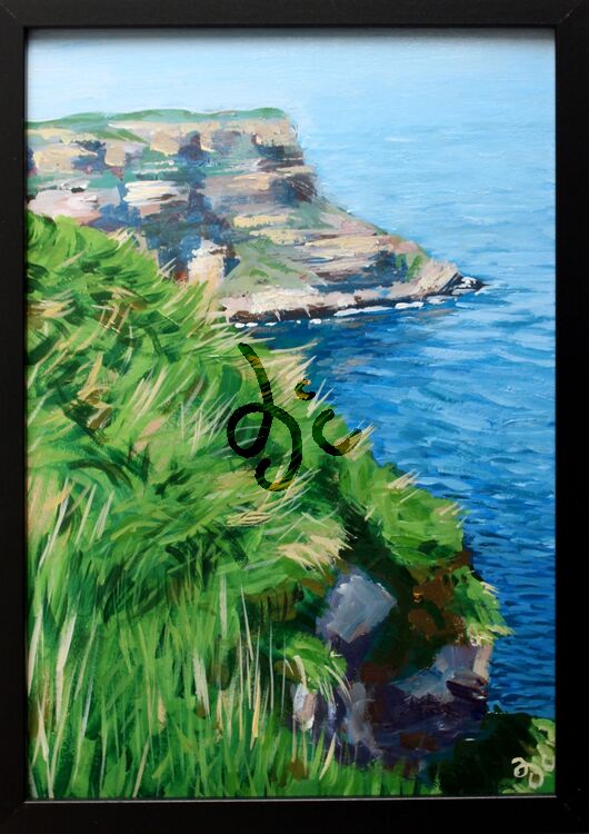painting of a clifftop landscape in acrylics