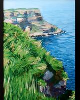 painting of a clifftop landscape in acrylics