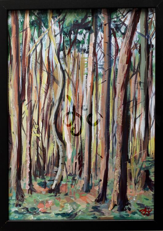 painting of a woodland landscape in acrylics