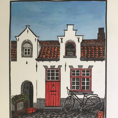 Bruges, linocut print