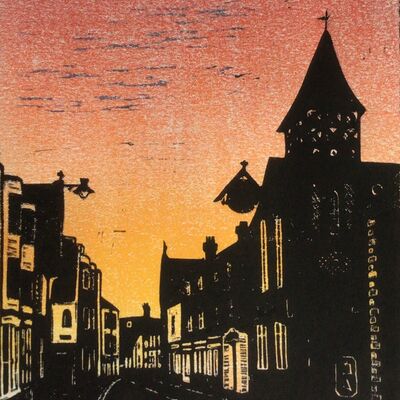 High street, Lewes. Hand printed linocut print.