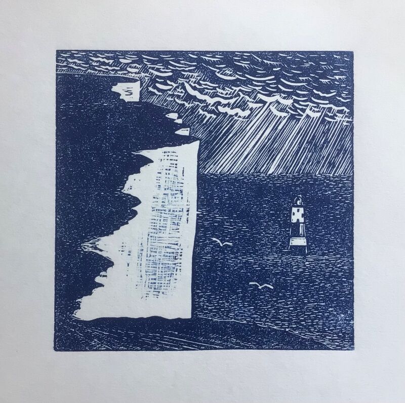 Beachy Head Lighthouse linocut print