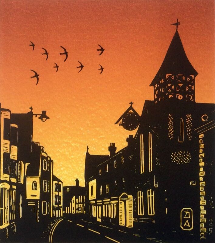 Lewes Sunset linocut print