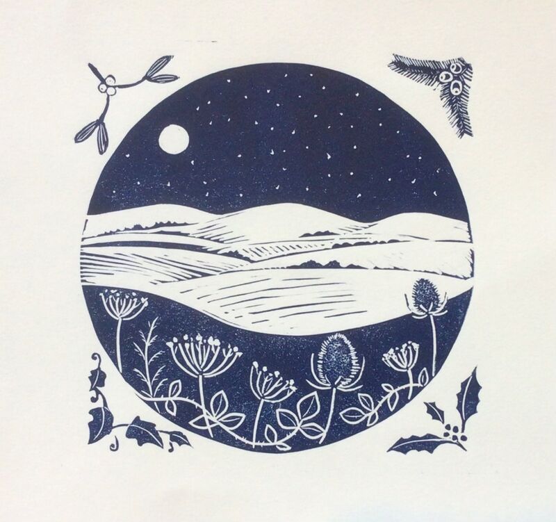 Winter in Sussex linocut print Daria Arta