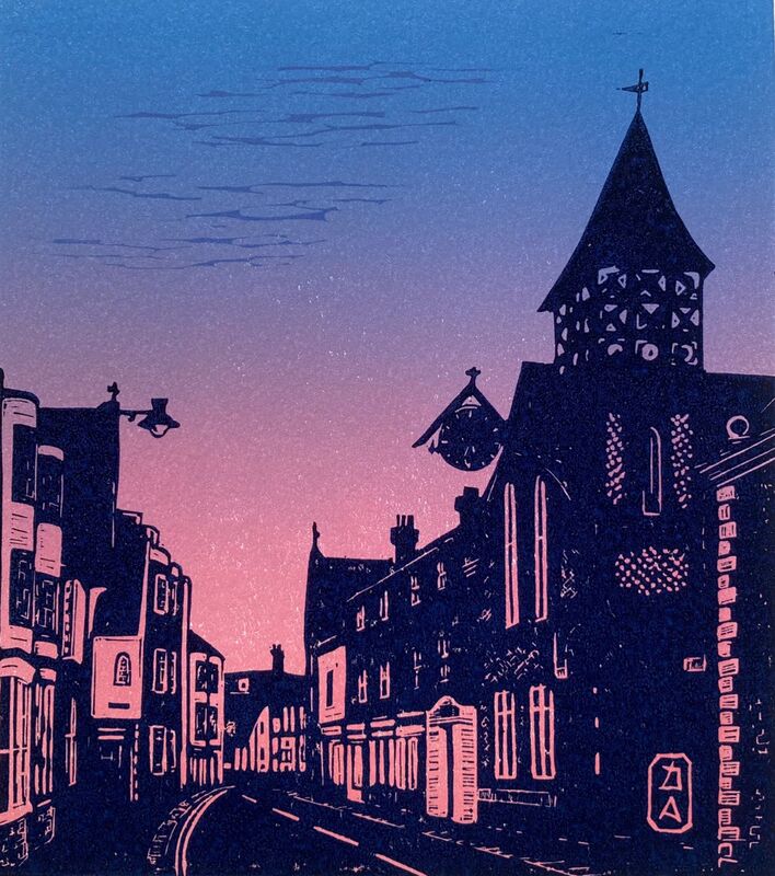 Lewes high street linocut print Daria Arta