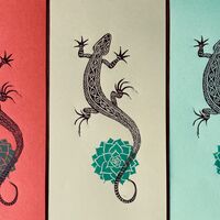 Lizard succulent linocut print