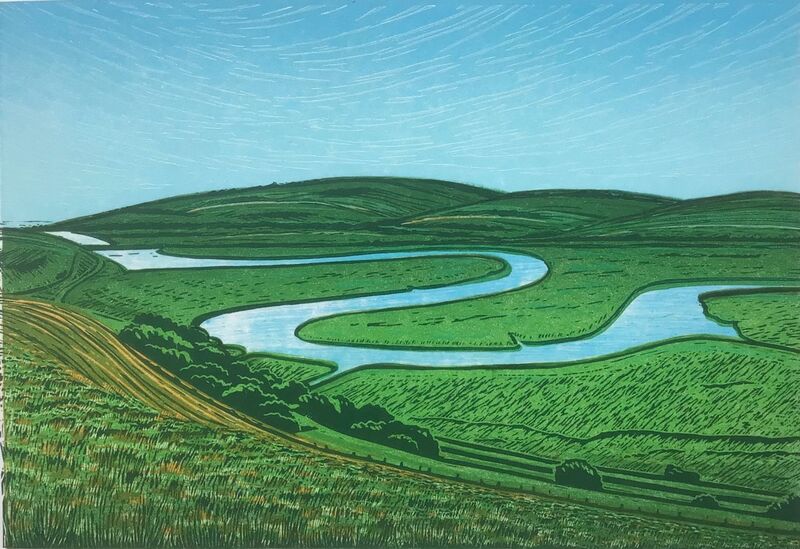 Cuckmere Haven River art linocut by Daria Arta