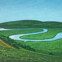 Cuckmere Haven River art linocut by Daria Arta