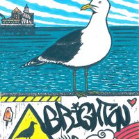 Brighton seagull linocut print by Daria Arta