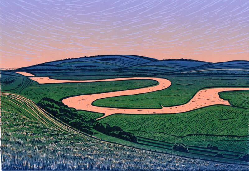 Cuckmere Haven River linocut print art by Daria Arta