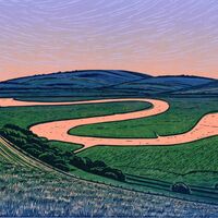 Cuckmere Haven River linocut print art by Daria Arta