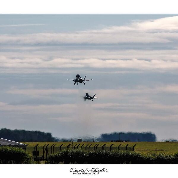 Two F35b in the hover and landing.
