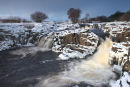 01D-8326 The River Tees Flowing Over the Low Force Waterfalls in Winter, Upper Teesdale, County Durham.