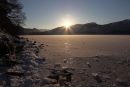 03D-0258 A Frozen Derwent Water with the View Along Borrowdale Towards Maiden Moor and High Spy Borrowdale Lake District Cumbria.