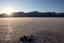 03D-0262 A Frozen Derwent Water with the View Towards Maiden Moor and Cat Bells Borrowdale Lake District Cumbria