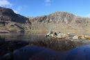 03D-0747 Walkers Taking a Break at Stickle Tarn on a Sunny Winters Day With the Mountain of Pavey Ark Behind Lake District Cumbria