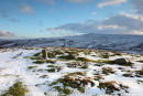 04D-1246 Pennine Way Marker Stone on Bracken Rigg in Winter with the View Towards Holwick Fell and Green Fell End Upper Teesdale County Durham UK