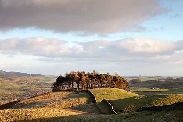 04D-1868 The Ancient Hilltop Tumulus of Kirkcarrion in Lunedale and the View North East Across the Tees Valley Teesdale County Durham UK
