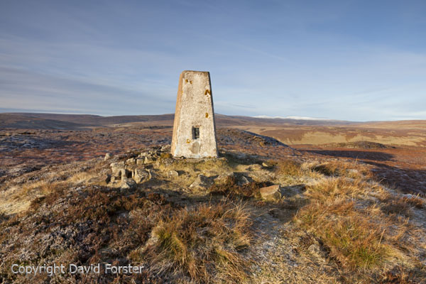 05D-8376 The Summit Trig Point on Cronkley Fell With the High Pennine Mountains of Cross Fell and the Dun Fells Behind Upper Teesdale County Durham England UK
