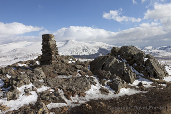 06D-3750 The Summit Trig of High Seat and the View East Towards the Helvellyn Mountain Range in Winter Lake District Cumbria